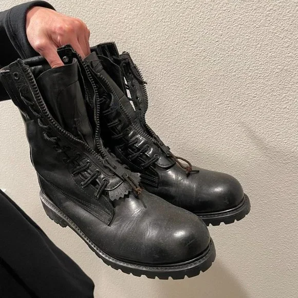 Vintage heavy duty chunky black leather military desert ankle boots
